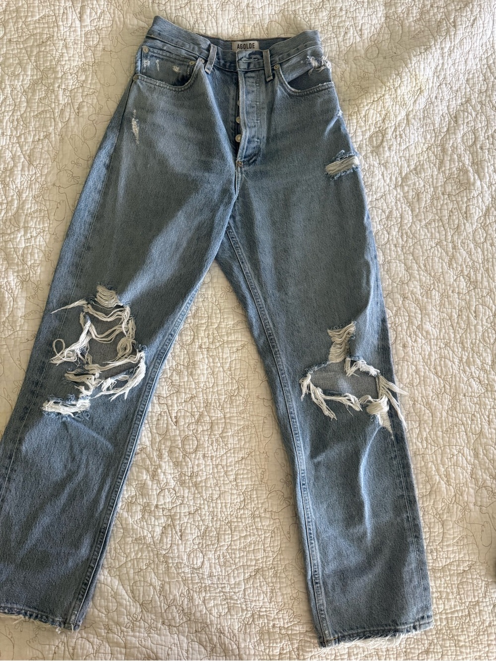AGOLDE Premium Distressed Straight Leg Jeans – Size 24